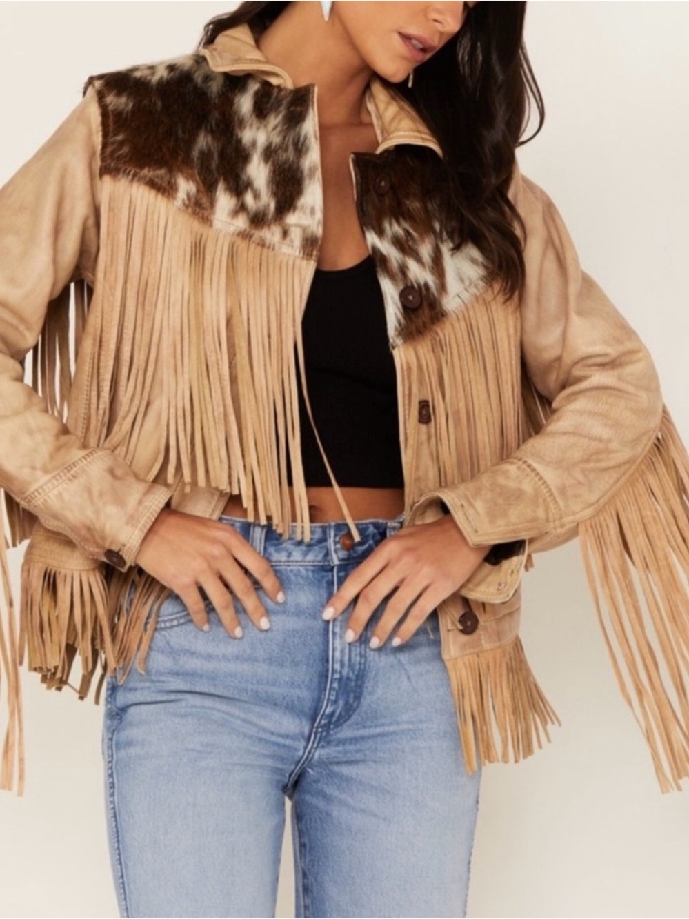 STS Ranchwear Two-Tone Tan and Dark Brown Fringe Leather Jacket